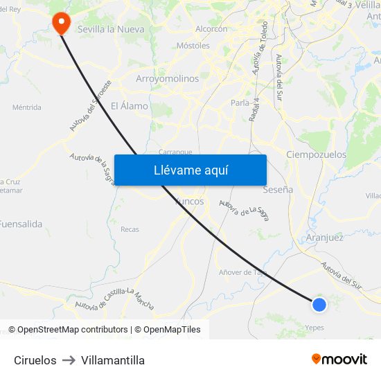 Ciruelos to Villamantilla map