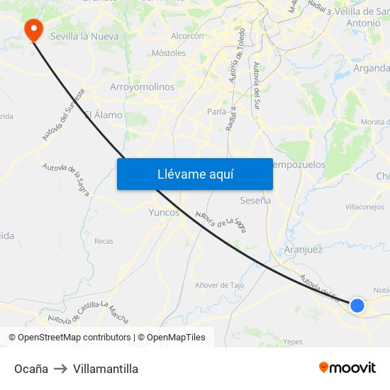 Ocaña to Villamantilla map