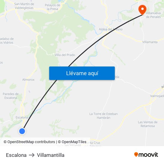 Escalona to Villamantilla map