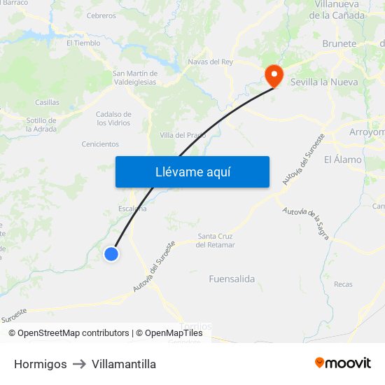 Hormigos to Villamantilla map