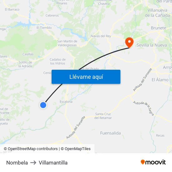 Nombela to Villamantilla map
