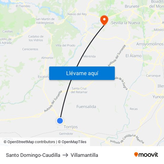 Santo Domingo-Caudilla to Villamantilla map
