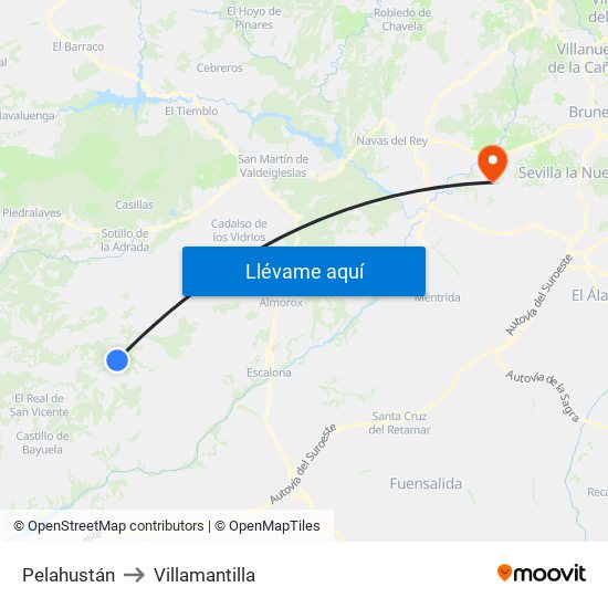 Pelahustán to Villamantilla map