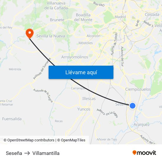 Seseña to Villamantilla map