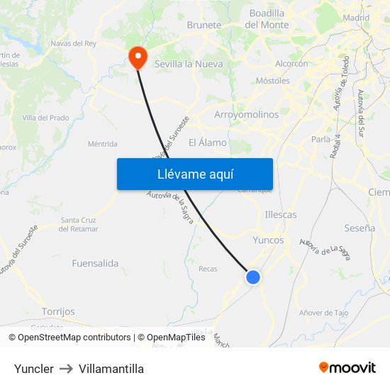 Yuncler to Villamantilla map