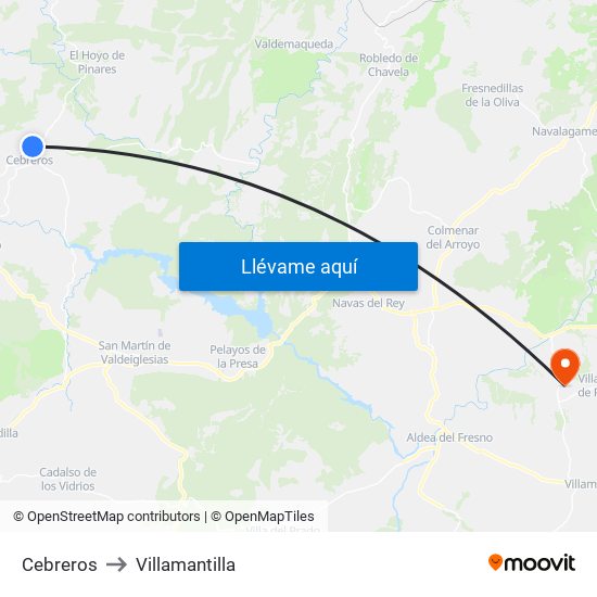 Cebreros to Villamantilla map