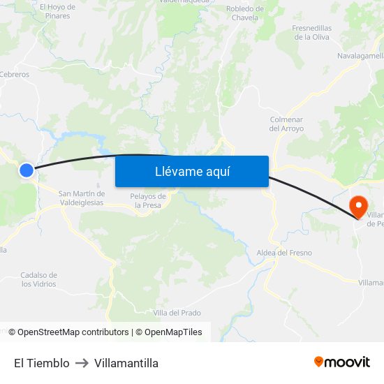 El Tiemblo to Villamantilla map