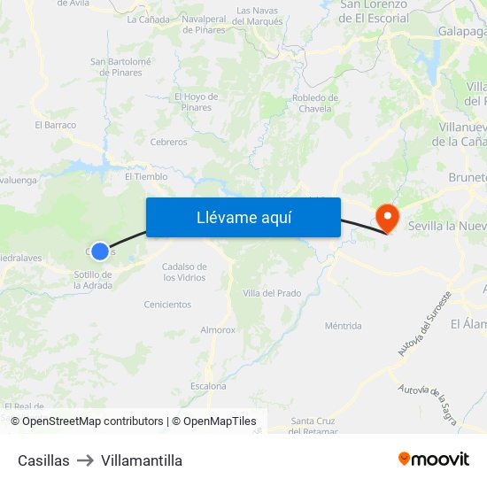 Casillas to Villamantilla map