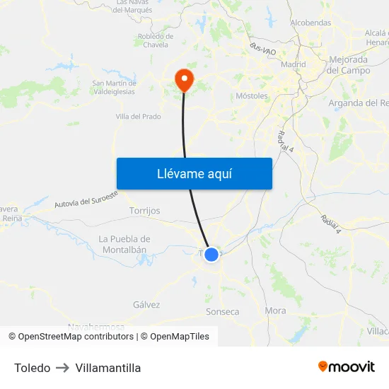 Toledo to Villamantilla map