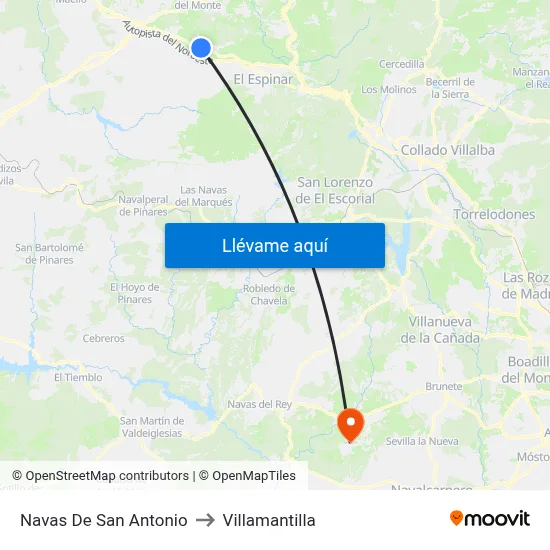 Navas De San Antonio to Villamantilla map