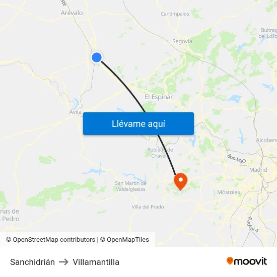 Sanchidrián to Villamantilla map