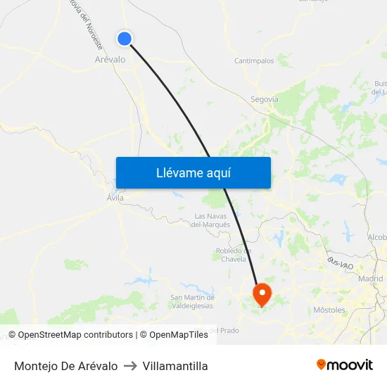Montejo De Arévalo to Villamantilla map