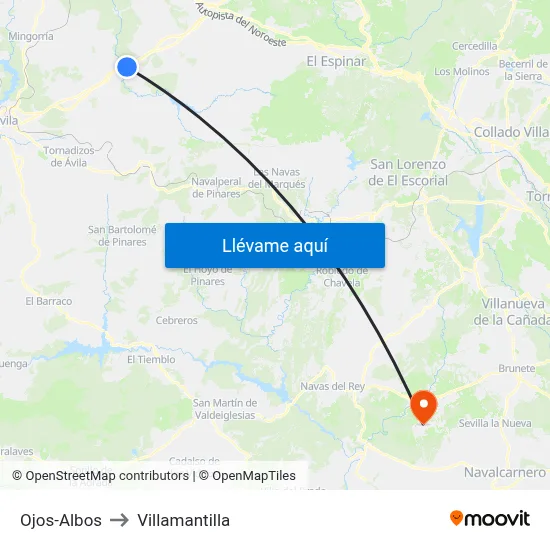 Ojos-Albos to Villamantilla map