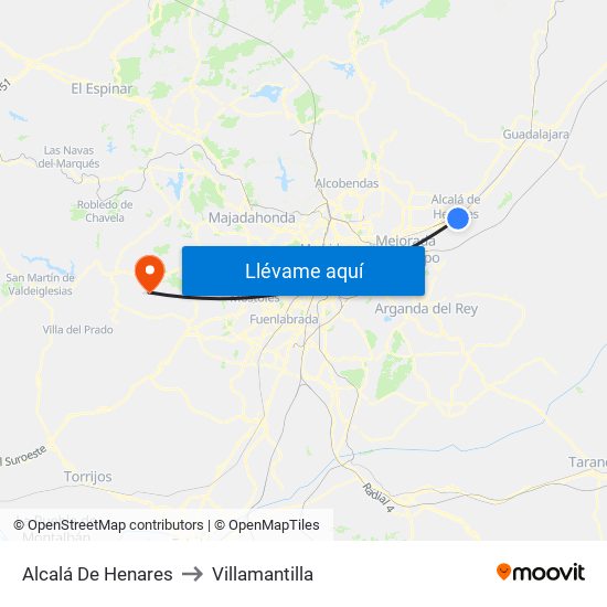 Alcalá De Henares to Villamantilla map
