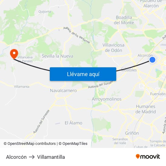 Alcorcón to Villamantilla map