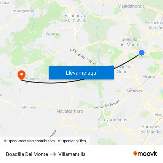 Boadilla Del Monte to Villamantilla map