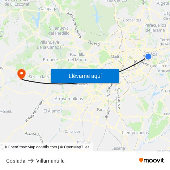 Coslada to Villamantilla map