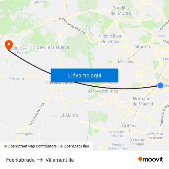 Fuenlabrada to Villamantilla map