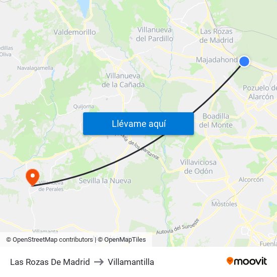 Las Rozas De Madrid to Villamantilla map