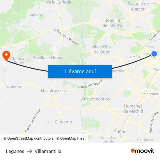 Leganés to Villamantilla map
