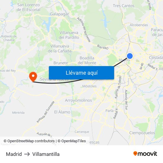 Madrid to Villamantilla map