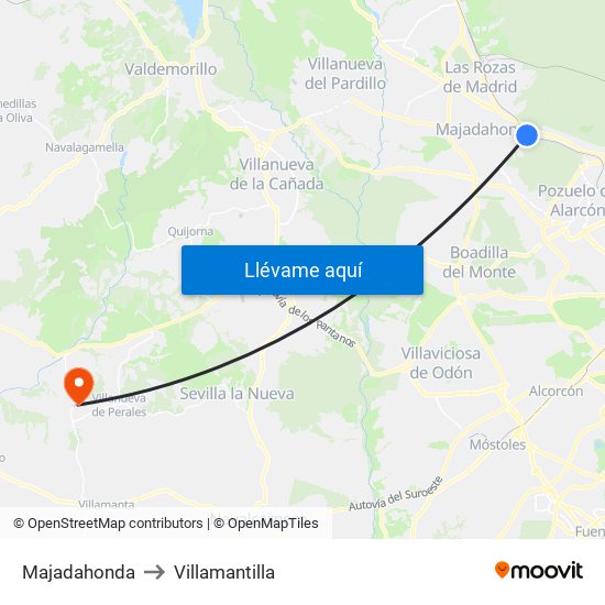 Majadahonda to Villamantilla map