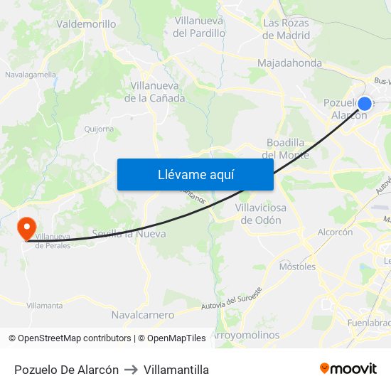 Pozuelo De Alarcón to Villamantilla map