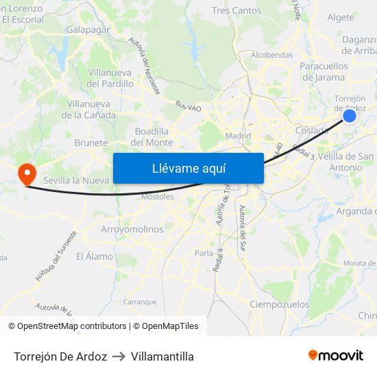 Torrejón De Ardoz to Villamantilla map