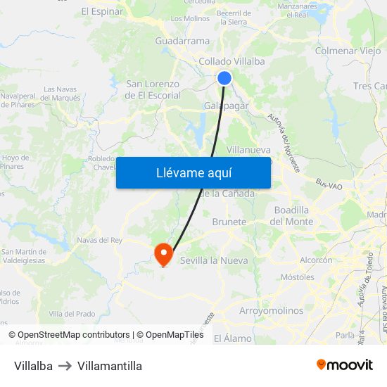 Villalba to Villamantilla map
