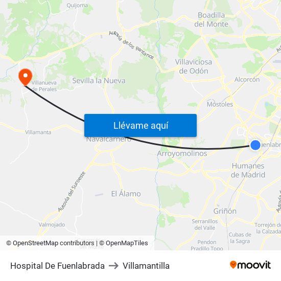 Hospital De Fuenlabrada to Villamantilla map