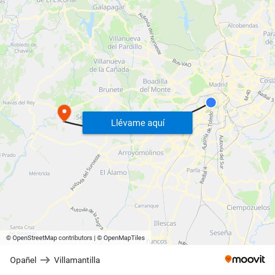 Opañel to Villamantilla map