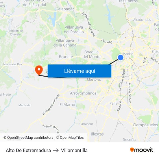 Alto De Extremadura to Villamantilla map