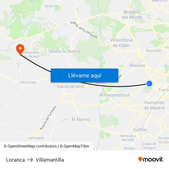 Loranca to Villamantilla map
