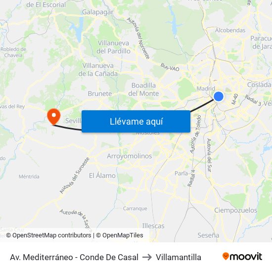 Av. Mediterráneo - Conde De Casal to Villamantilla map