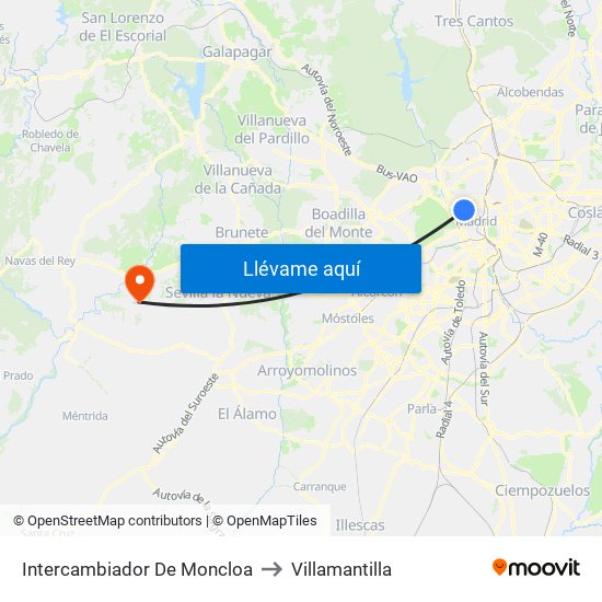 Intercambiador De Moncloa to Villamantilla map