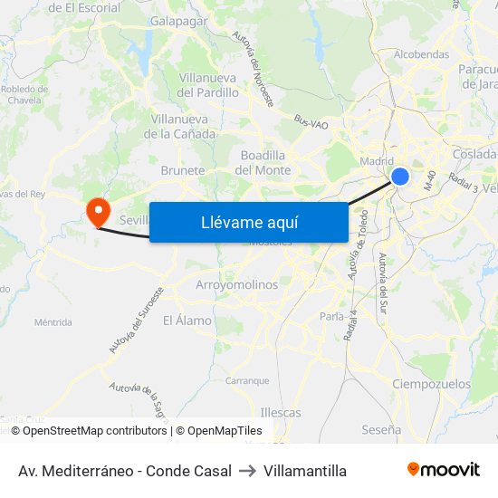 Av. Mediterráneo - Conde Casal to Villamantilla map