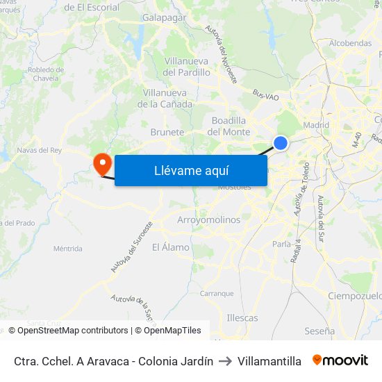 Ctra. Cchel. A Aravaca - Colonia Jardín to Villamantilla map