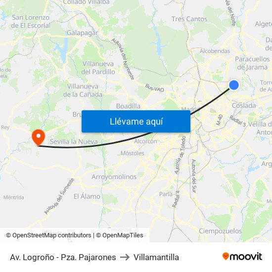 Av. Logroño - Pza. Pajarones to Villamantilla map