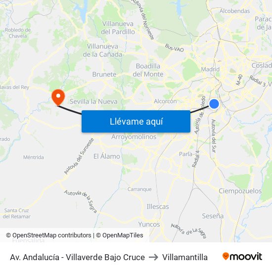 Av. Andalucía - Villaverde Bajo Cruce to Villamantilla map
