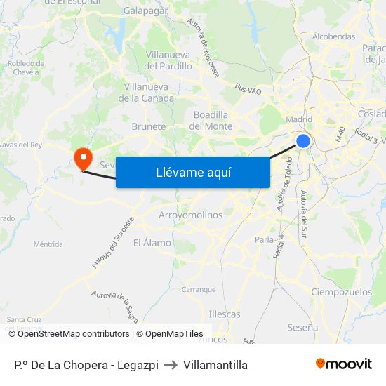 P.º De La Chopera - Legazpi to Villamantilla map