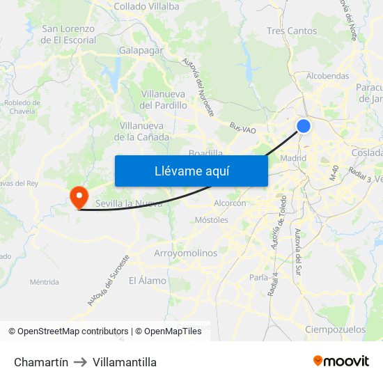 Chamartín to Villamantilla map