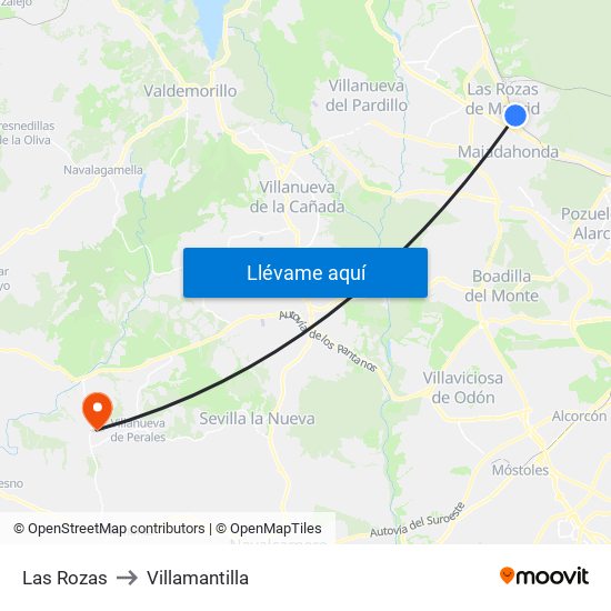 Las Rozas to Villamantilla map