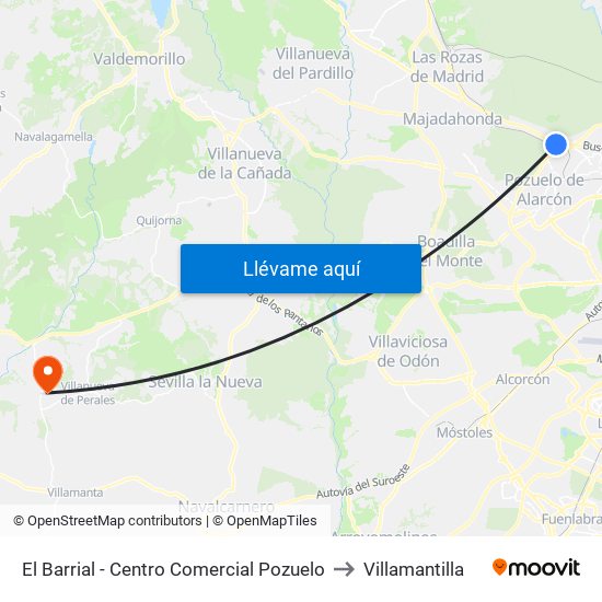 El Barrial - Centro Comercial Pozuelo to Villamantilla map