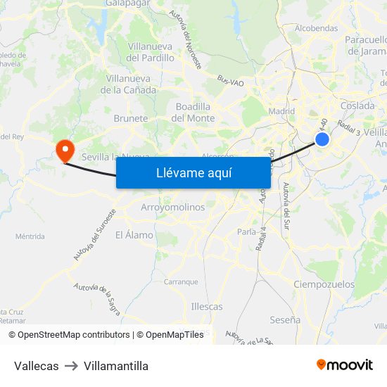 Vallecas to Villamantilla map