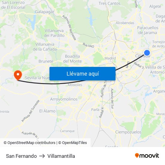 San Fernando to Villamantilla map