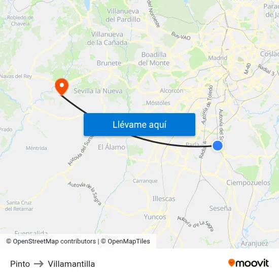Pinto to Villamantilla map