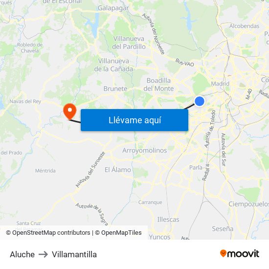 Aluche to Villamantilla map