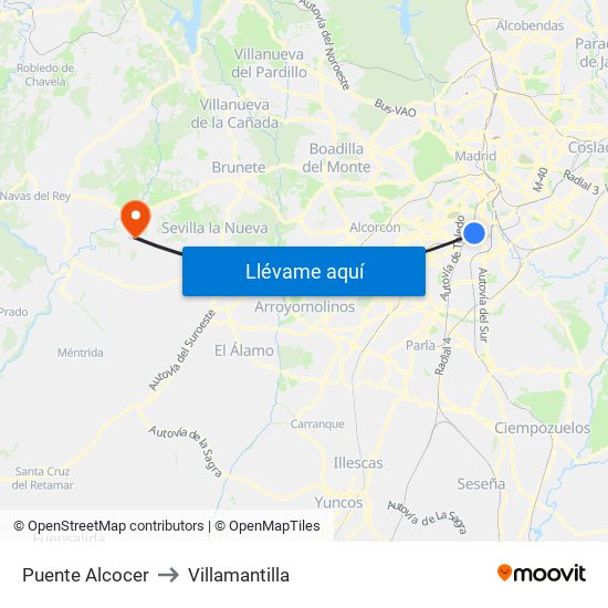 Puente Alcocer to Villamantilla map