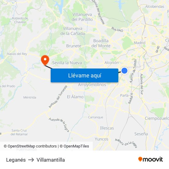 Leganés to Villamantilla map