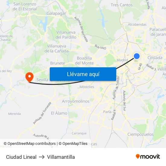 Ciudad Lineal to Villamantilla map
